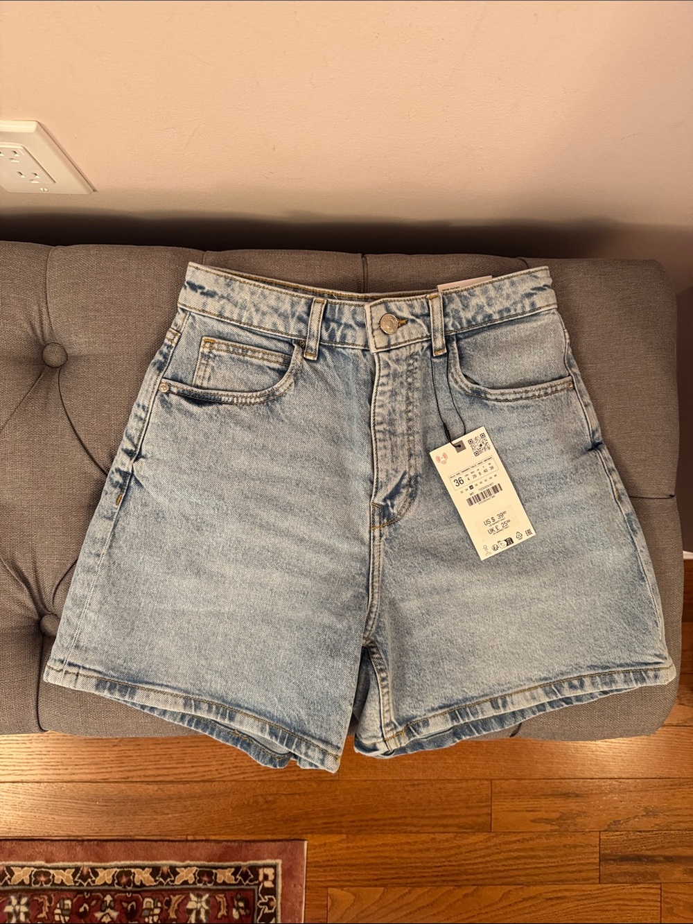 Zara Light Blue High-Waist Denim Shorts